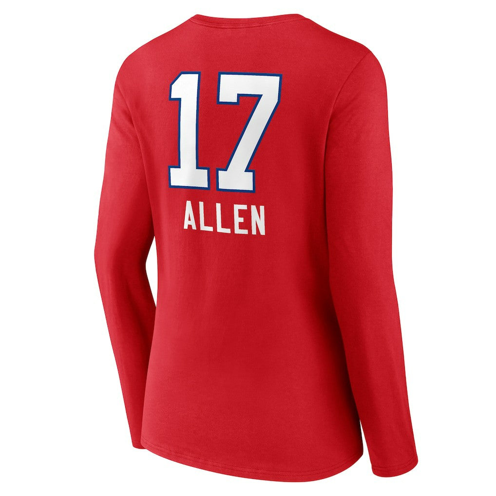 Josh Allen Buffalo Bills Women's Team Wordmark Player Name & Number Long Sleeve V-Neck T-Shirt Red | NFL