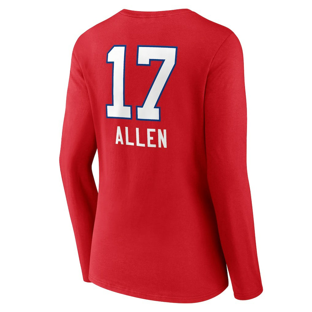 Josh Allen Buffalo Bills Women's Team Wordmark Player Name & Number Long Sleeve V-Neck T-Shirt Red | NFL