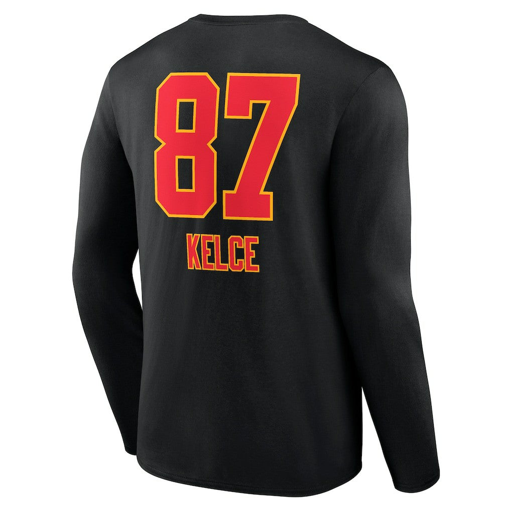 Travis Kelce Kansas City Chiefs Team Wordmark Player Name & Number Long Sleeve T-Shirt Black | NFL