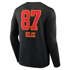 Travis Kelce Kansas City Chiefs Team Wordmark Player Name & Number Long Sleeve T-Shirt Black | NFL