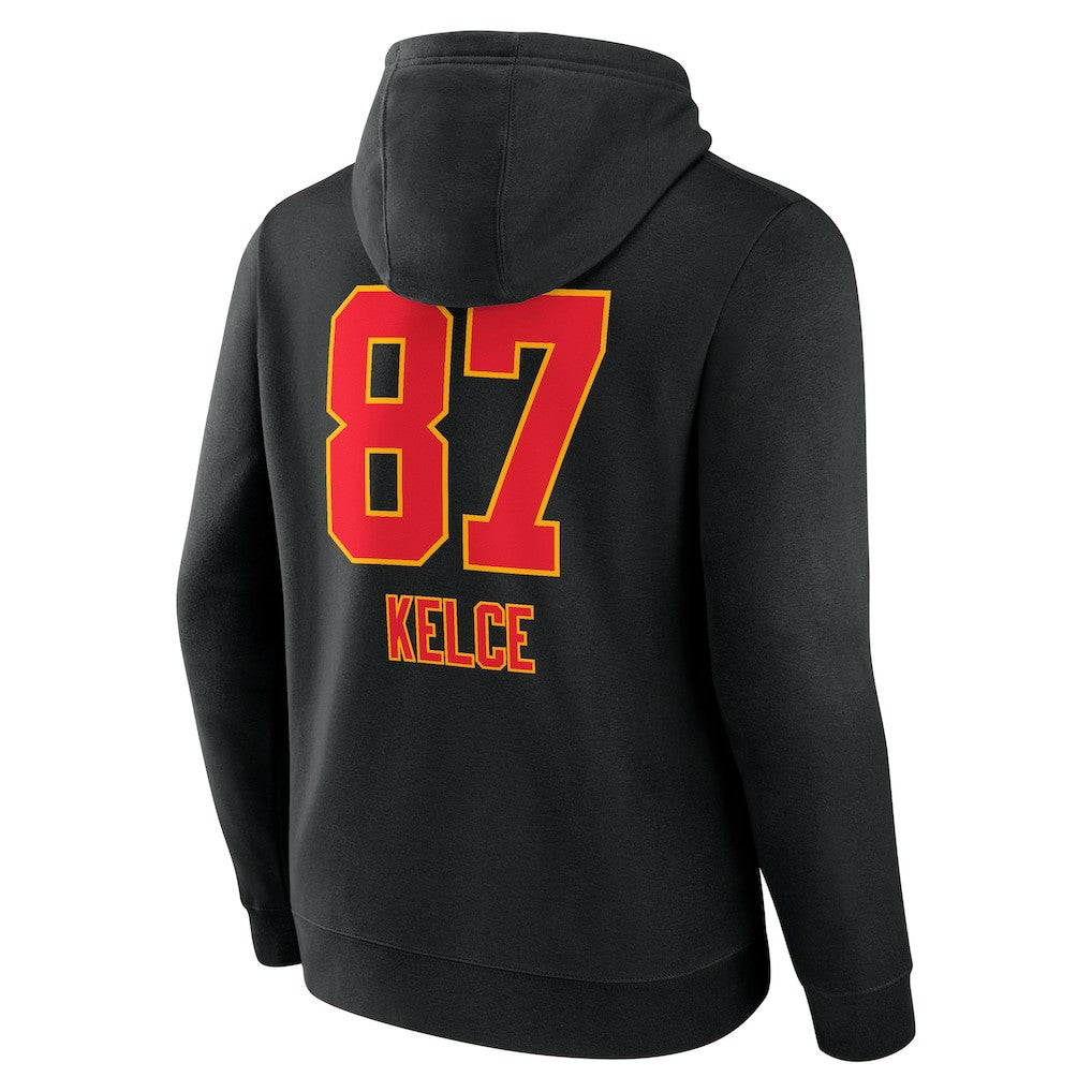Travis Kelce Kansas City Chiefs Team Wordmark Player Name & Number Pullover Hoodie Black | NFL