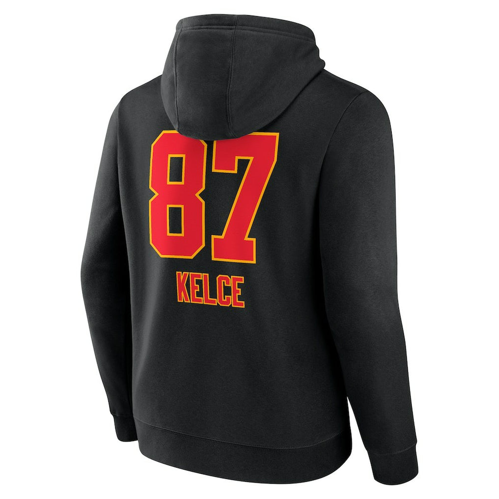 Travis Kelce Kansas City Chiefs Team Wordmark Player Name & Number Pullover Hoodie Black | NFL