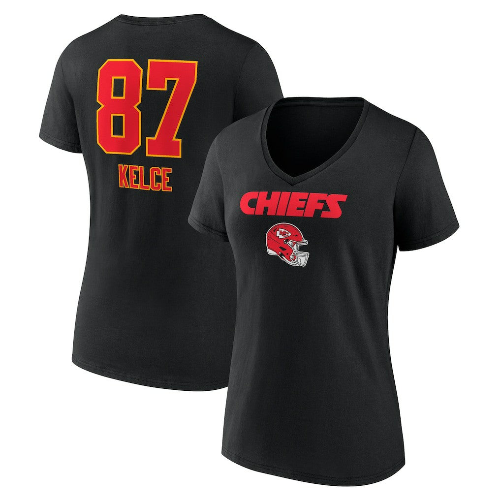 Travis Kelce Kansas City Chiefs Women's Team Wordmark Player Name & Number V-Neck T-Shirt Black | NFL