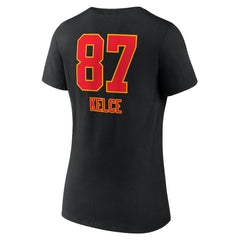 Travis Kelce Kansas City Chiefs Women's Team Wordmark Player Name & Number V-Neck T-Shirt Black | NFL