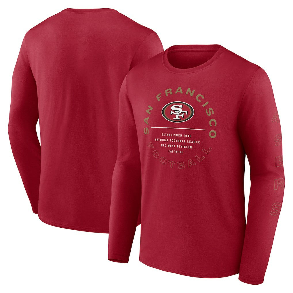 San Francisco 49ers Stat Sheet Long Sleeve T-Shirt Scarlet | Fanatics