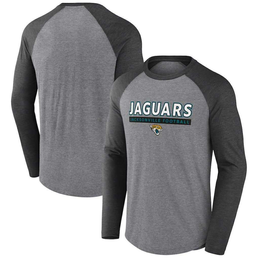 Jacksonville Jaguars Tri-Blend Raglan Long Sleeve T-Shirt Heather Gray/Charcoal | Fanatics