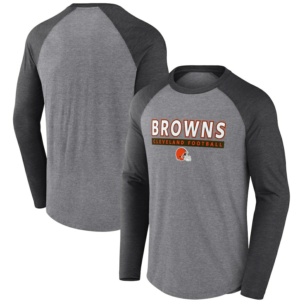 Cleveland Browns Tri-Blend Raglan Long Sleeve T-Shirt Heather Gray/Charcoal | Fanatics
