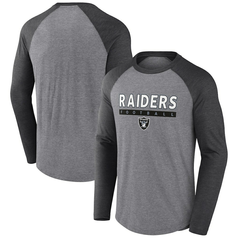 Las Vegas Raiders Tri-Blend Raglan Long Sleeve T-Shirt Heather Gray/Charcoal | Fanatics