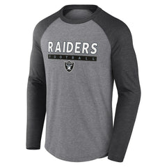 Las Vegas Raiders Tri-Blend Raglan Long Sleeve T-Shirt Heather Gray/Charcoal | Fanatics