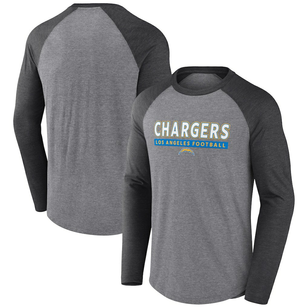 Los Angeles Chargers Tri-Blend Raglan Long Sleeve T-Shirt Heather Gray/Charcoal | Fanatics