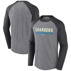 Los Angeles Chargers Tri-Blend Raglan Long Sleeve T-Shirt Heather Gray/Charcoal | Fanatics