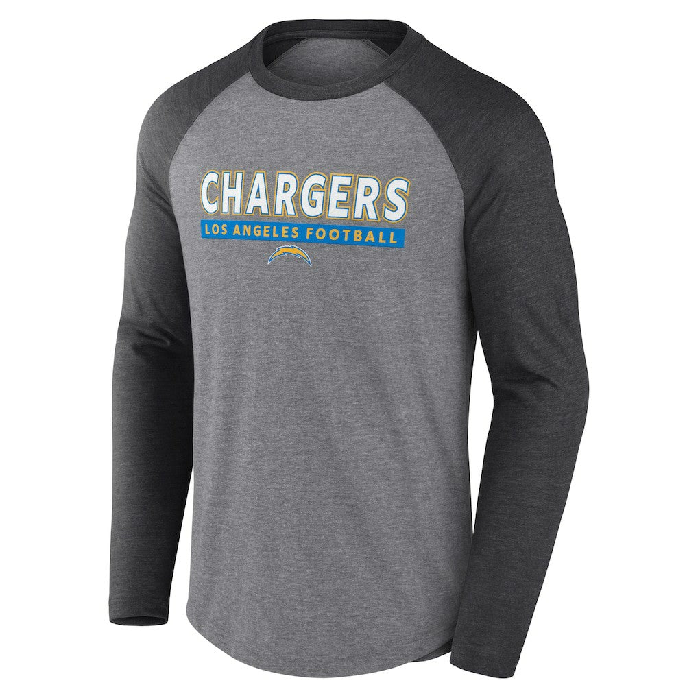 Los Angeles Chargers Tri-Blend Raglan Long Sleeve T-Shirt Heather Gray/Charcoal | Fanatics