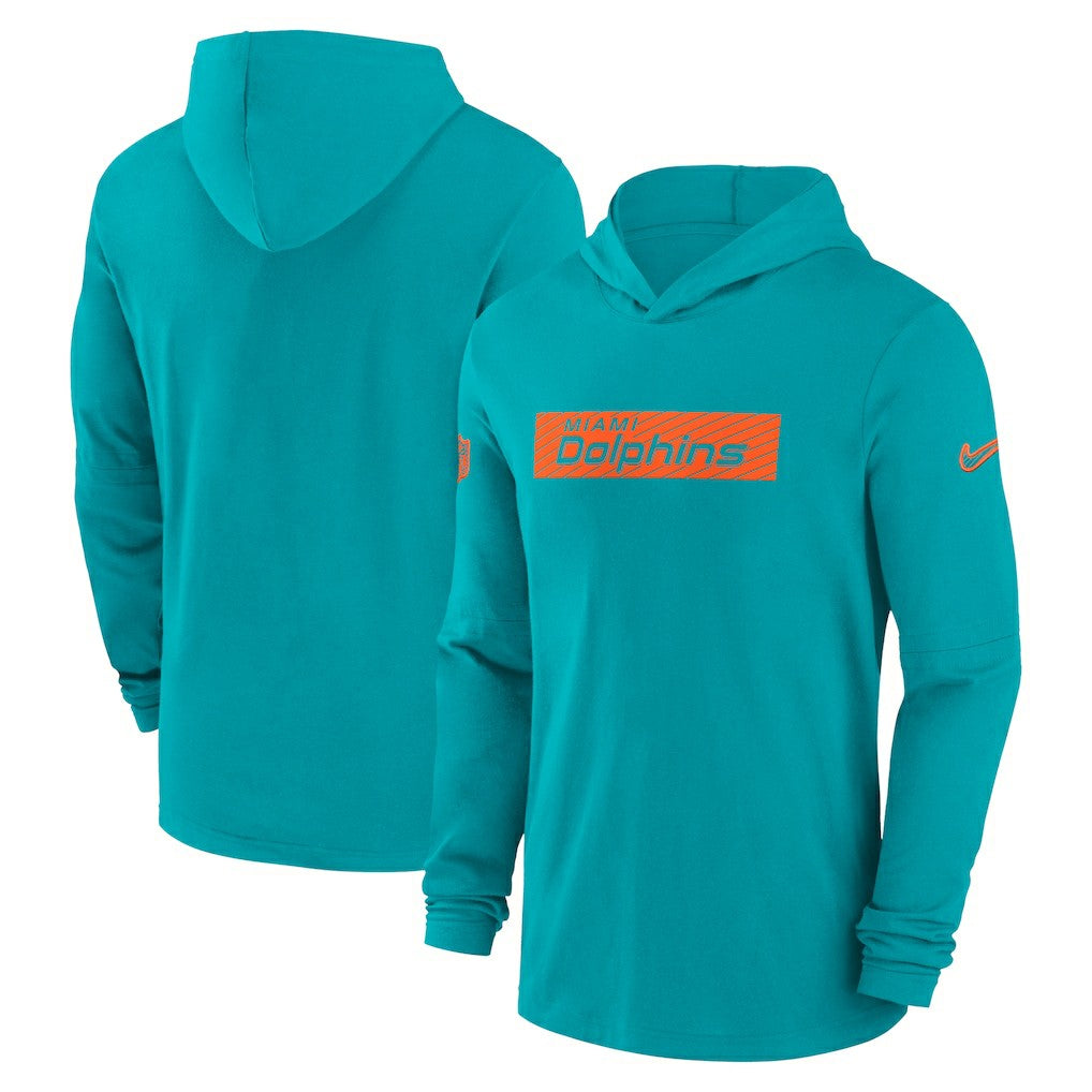 Miami Dolphins 2024/25 Sideline Performance Long Sleeve Hoodie T-Shirt Aqua | Nike for Sale