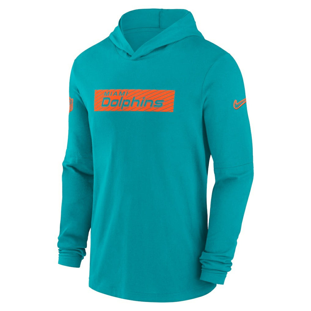 Miami Dolphins 2024/25 Sideline Performance Long Sleeve Hoodie T-Shirt Aqua | Nike for Sale