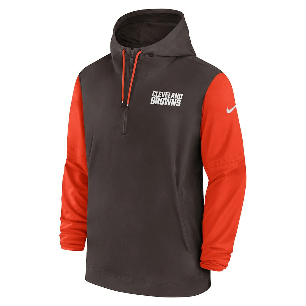 Cleveland Browns 2024/25 Sideline Pre-Game Player 1/2-Zip Hoodie Jacket Brown/Orange | Nike for Sale