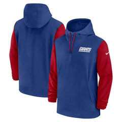 New York Giants 2024/25 Sideline Pre-Game Player 1/2-Zip Hoodie Jacket Royal/Red | Nike for Sale
