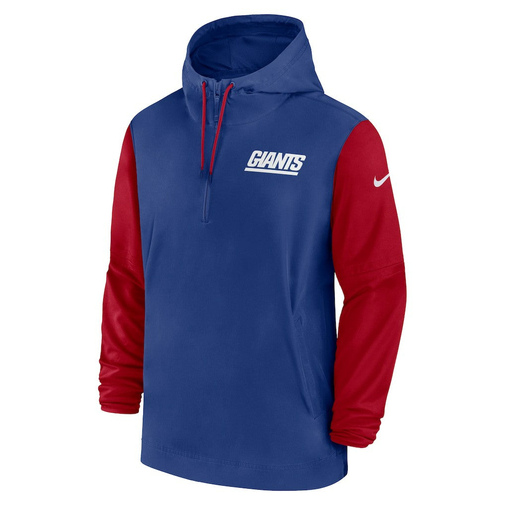 New York Giants 2024/25 Sideline Pre-Game Player 1/2-Zip Hoodie Jacket Royal/Red | Nike for Sale