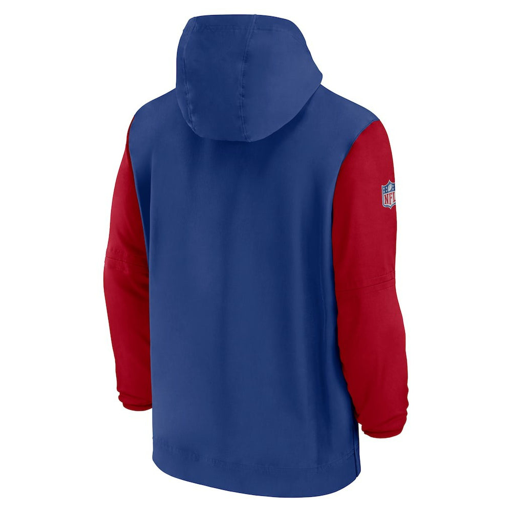 New York Giants 2024/25 Sideline Pre-Game Player 1/2-Zip Hoodie Jacket Royal/Red | Nike for Sale