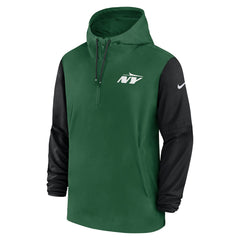 New York Jets 2024/25 Sideline Pre-Game Player 1/2-Zip Hoodie Jacket Green/Black | Nike for Sale