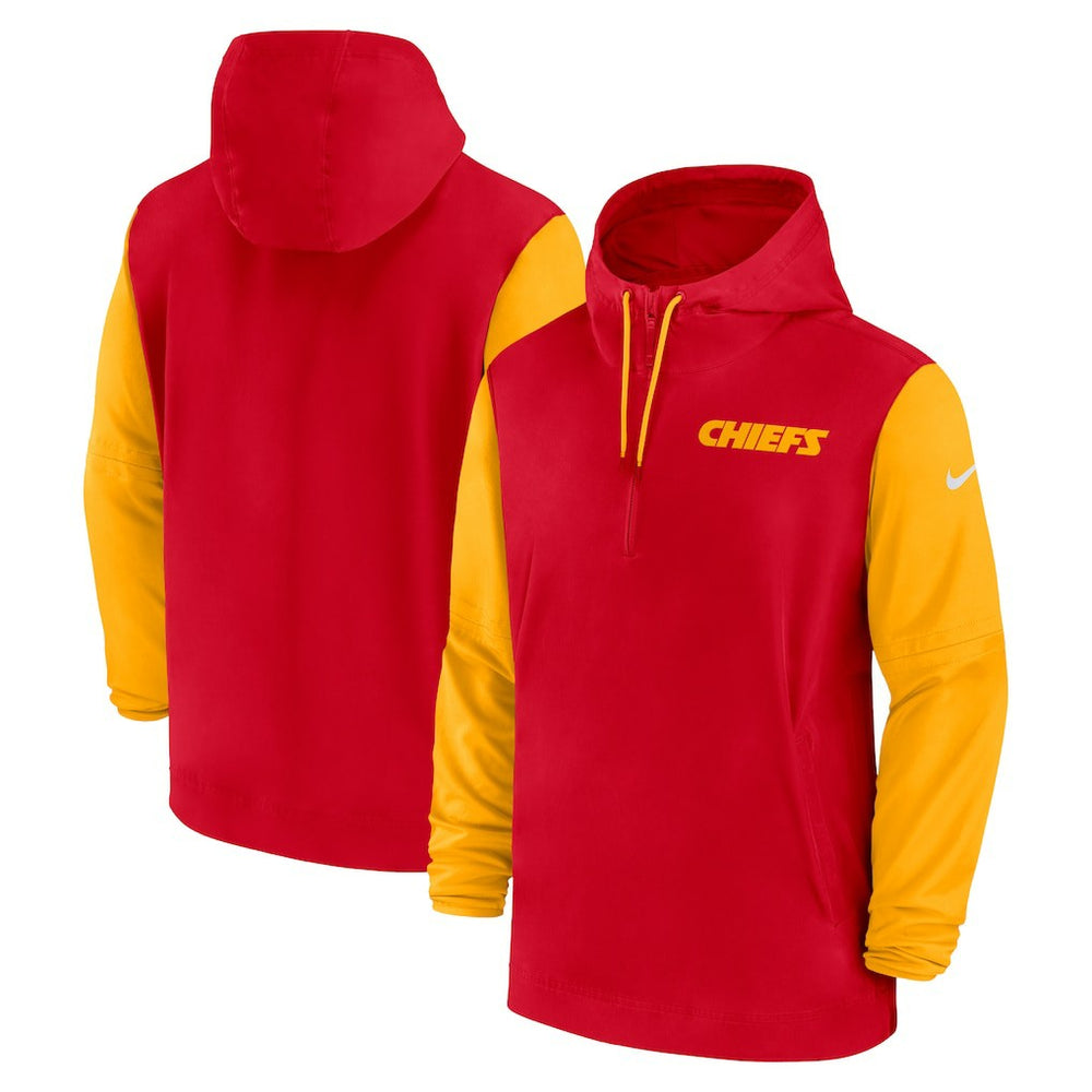 Kansas City Chiefs 2024/25 Sideline Pre-Game Player 1/2-Zip Hoodie Jacket Red/Gold | Nike for Sale
