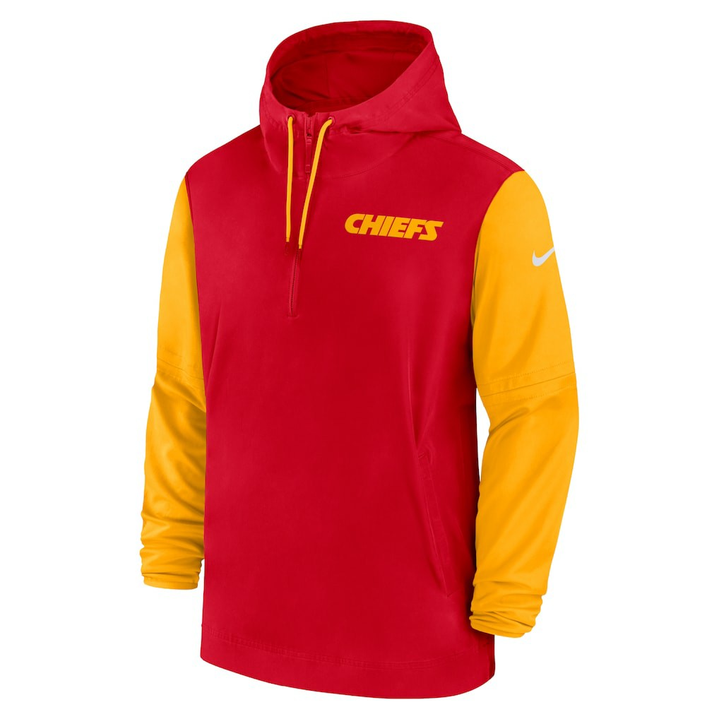 Kansas City Chiefs 2024/25 Sideline Pre-Game Player 1/2-Zip Hoodie Jacket Red/Gold | Nike for Sale