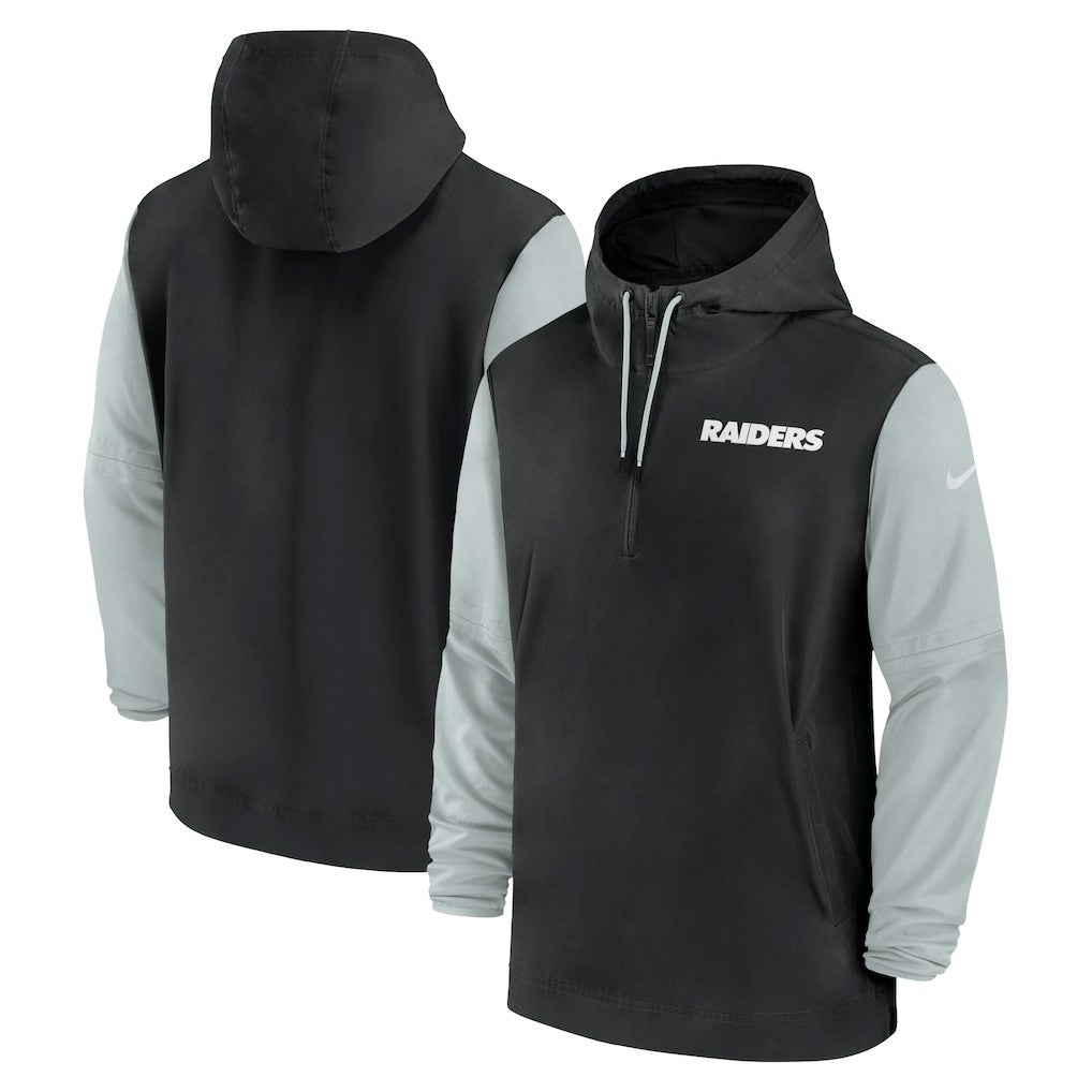 Las Vegas Raiders 2024/25 Sideline Pre-Game Player 1/2-Zip Hoodie Jacket Black/Silver | Nike for Sale