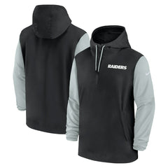 Las Vegas Raiders 2024/25 Sideline Pre-Game Player 1/2-Zip Hoodie Jacket Black/Silver | Nike for Sale