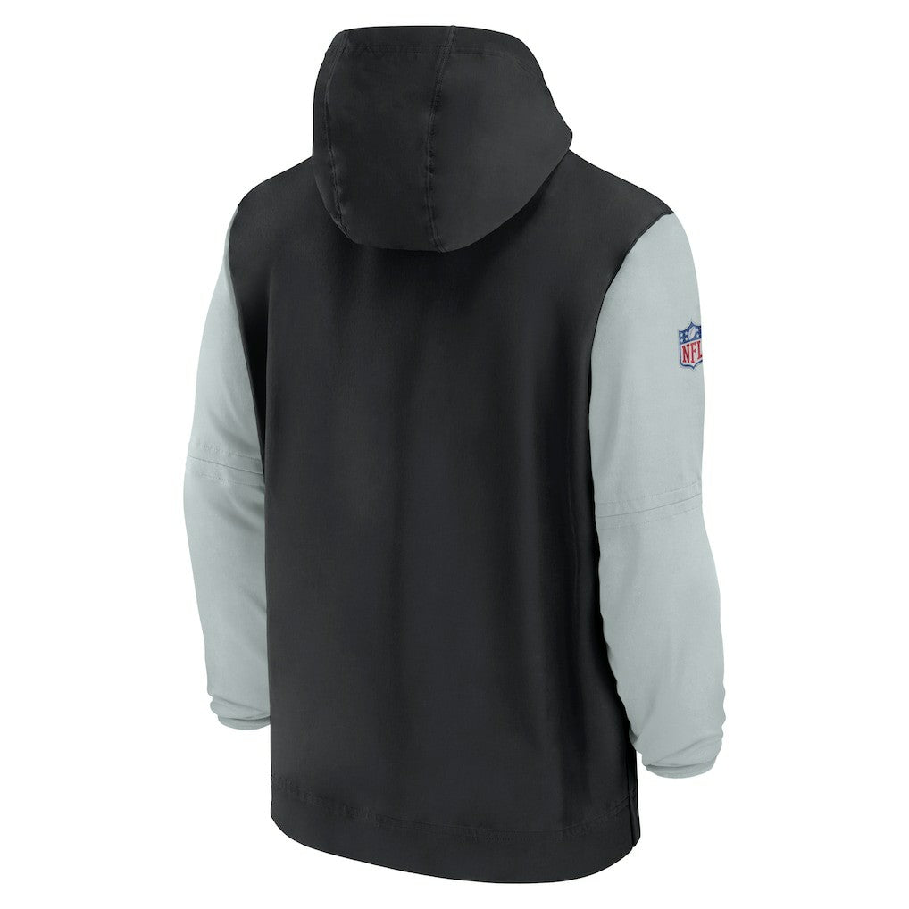 Las Vegas Raiders 2024/25 Sideline Pre-Game Player 1/2-Zip Hoodie Jacket Black/Silver | Nike for Sale