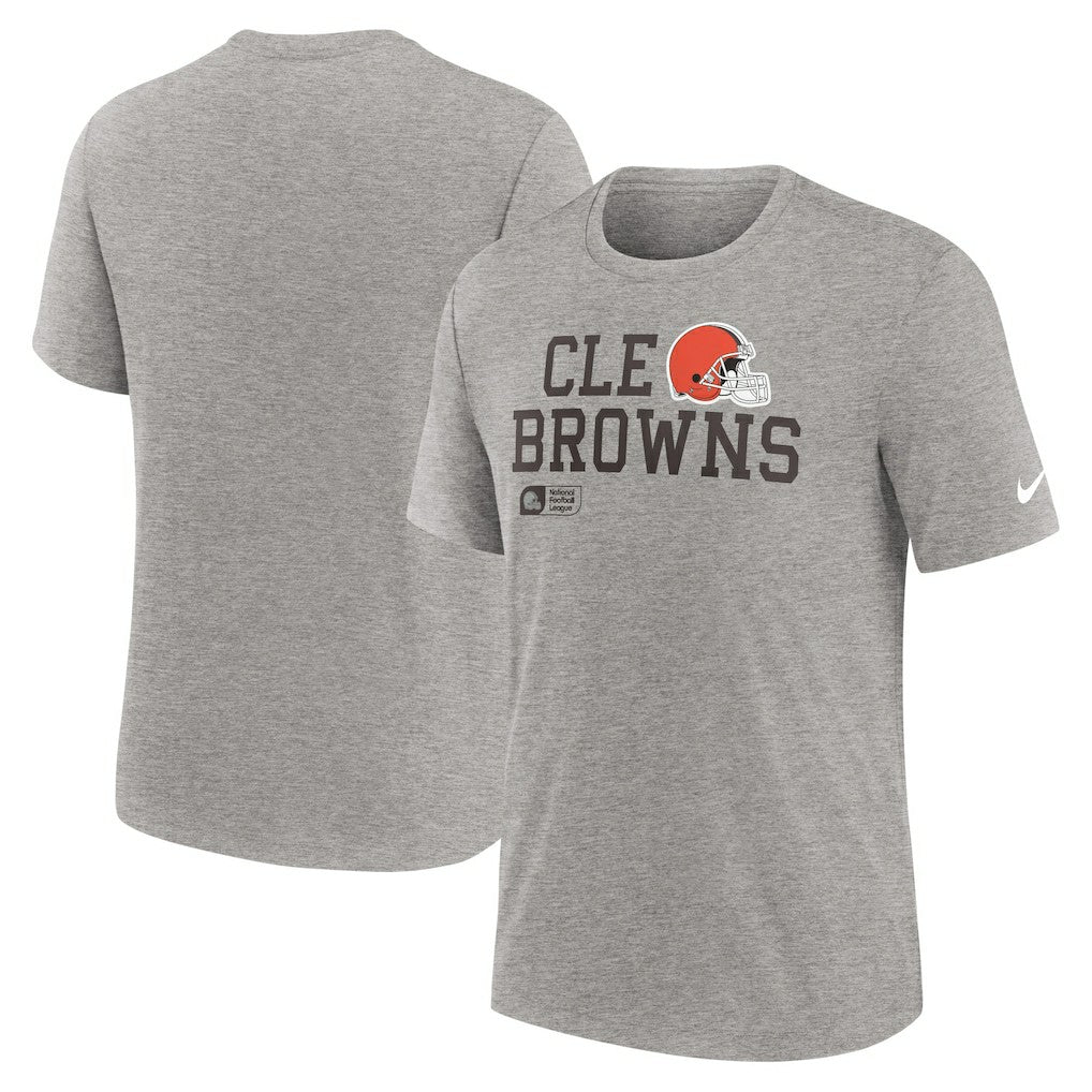 Cleveland Browns Overlap Lockup Tri-Blend T-Shirt Heather Gray | Nike for Sale