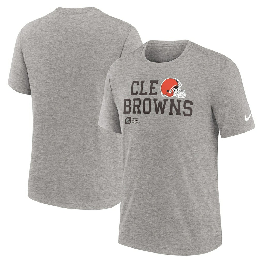 Cleveland Browns Overlap Lockup Tri-Blend T-Shirt Heather Gray | Nike for Sale