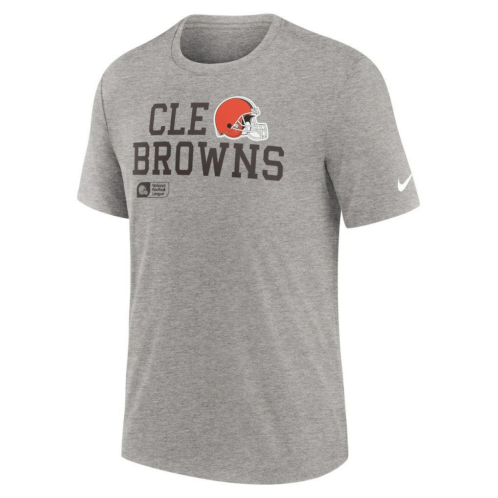 Cleveland Browns Overlap Lockup Tri-Blend T-Shirt Heather Gray | Nike for Sale