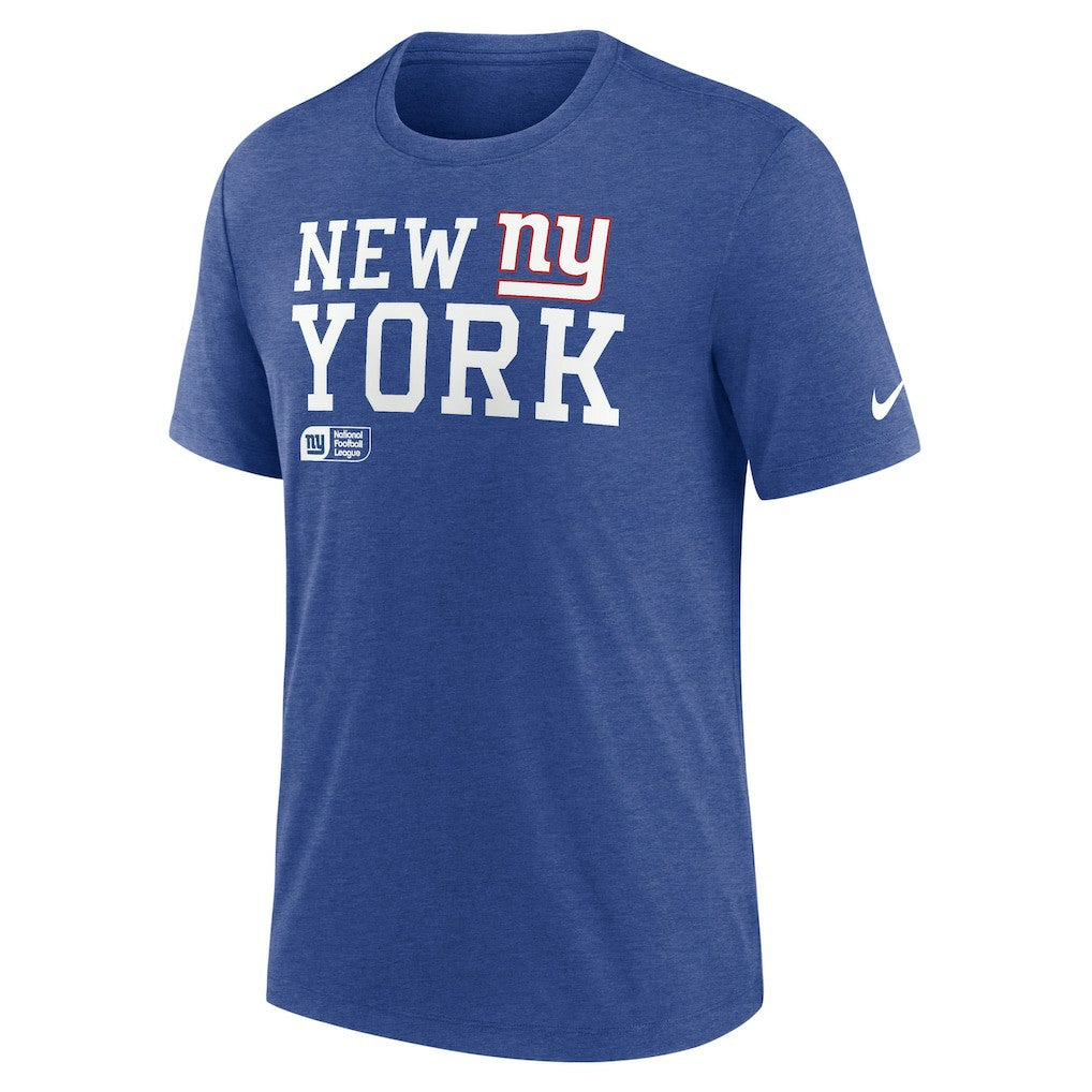 New York Giants Overlap Lockup Tri-Blend T-Shirt Royal | Nike for Sale