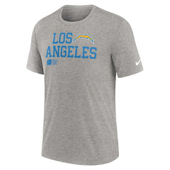 Los Angeles Chargers Overlap Lockup Tri-Blend T-Shirt Heather Gray | Nike for Sale