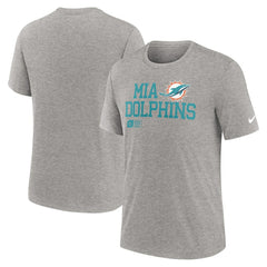 Miami Dolphins Overlap Lockup Tri-Blend T-Shirt Heather Gray | Nike for Sale