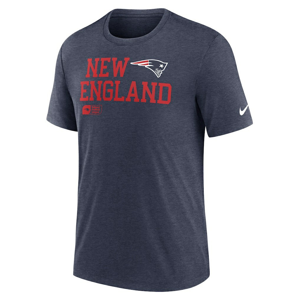 New England Patriots Overlap Lockup Tri-Blend T-Shirt Navy | Nike for Sale