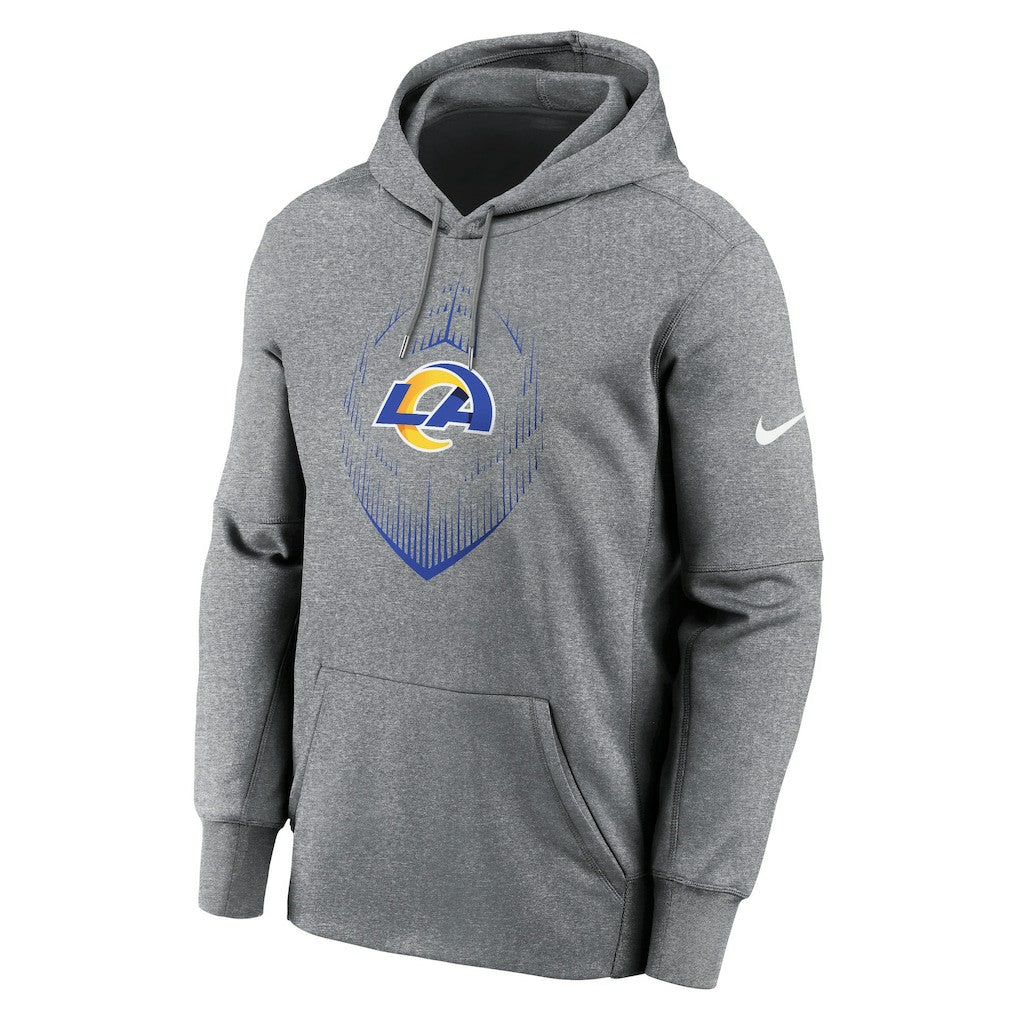 Los Angeles Rams Icon Performance Pullover Hoodie Heather Gray | Nike for Sale