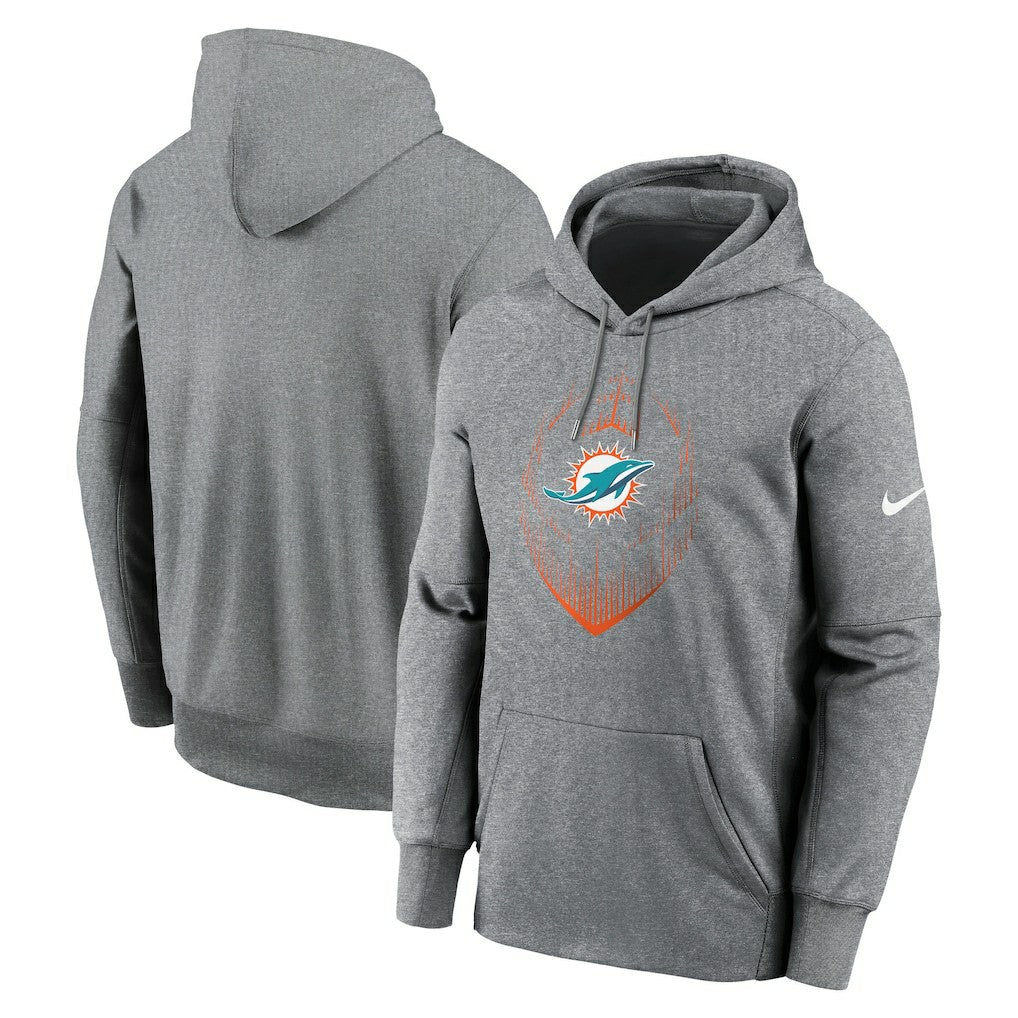 Miami Dolphins Icon Performance Pullover Hoodie Heather Gray | Nike for Sale