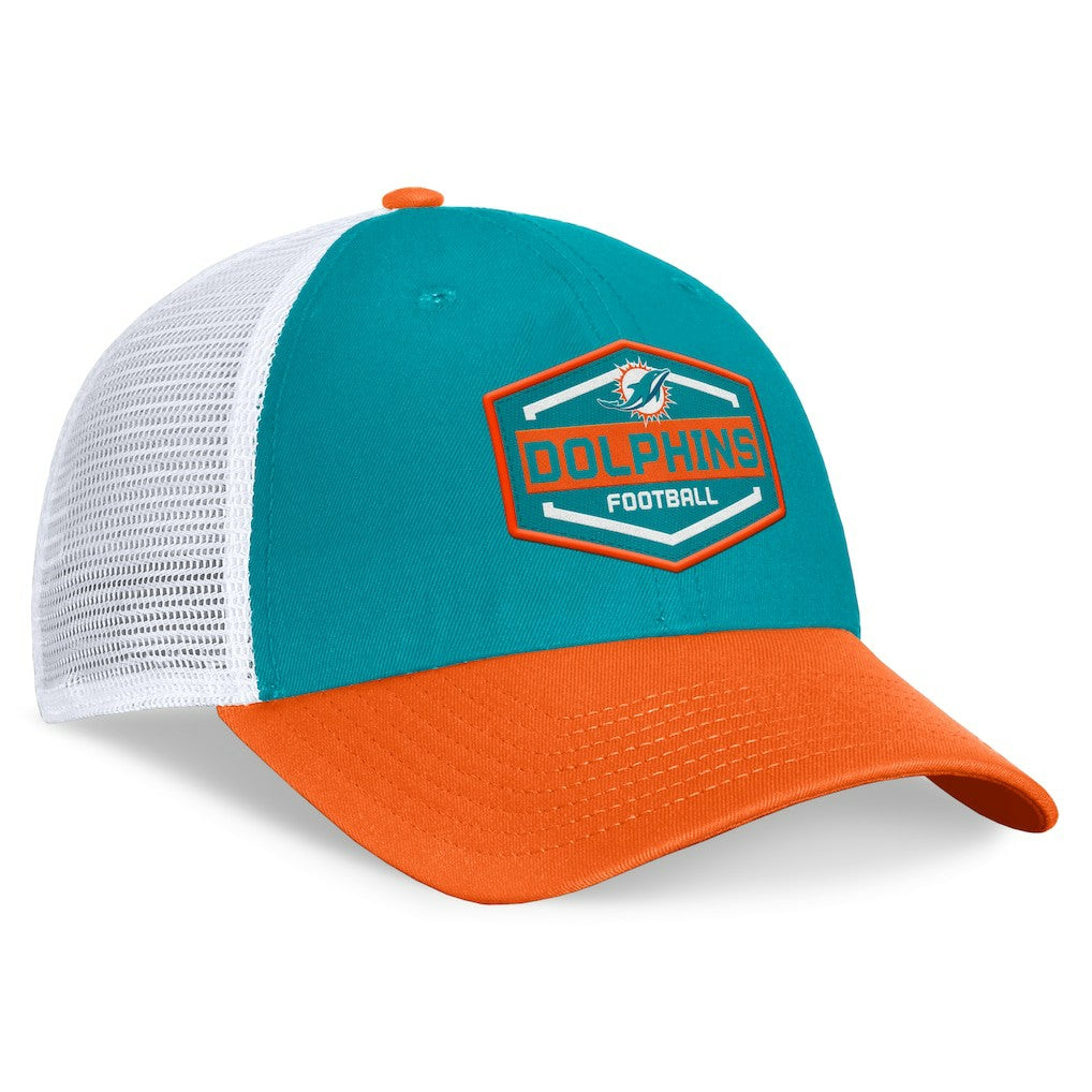 Miami Dolphins Bench Trucker Adjustable Hat Aqua/Orange | Fanatics