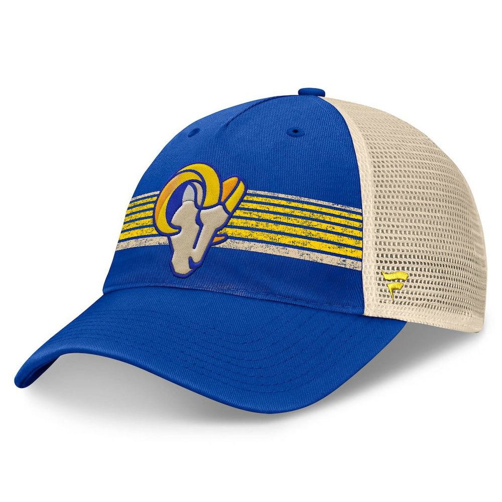 Los Angeles Rams Center Stripe Trucker Adjustable Hat Royal/Natural | Fanatics