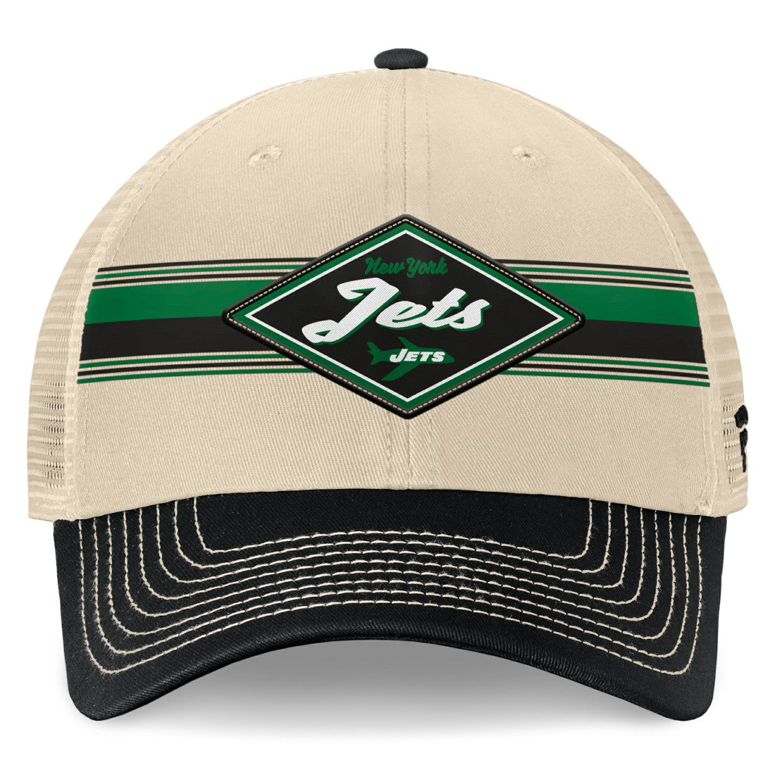 New York Jets Diamond Stripe Trucker Adjustable Hat Natural/Black | Fanatics