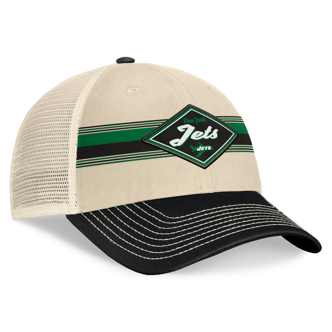 New York Jets Diamond Stripe Trucker Adjustable Hat Natural/Black | Fanatics
