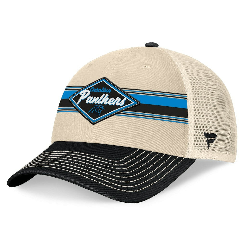 Carolina Panthers Diamond Stripe Trucker Adjustable Hat Natural/Black | Fanatics