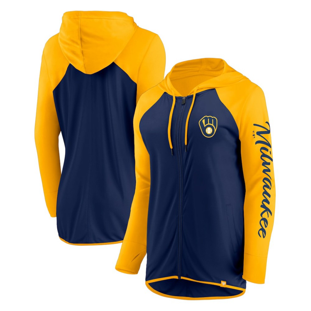 Milwaukee Brewers Fanatics Women's Script Sleeve Full-Zip Hoodie - MLB