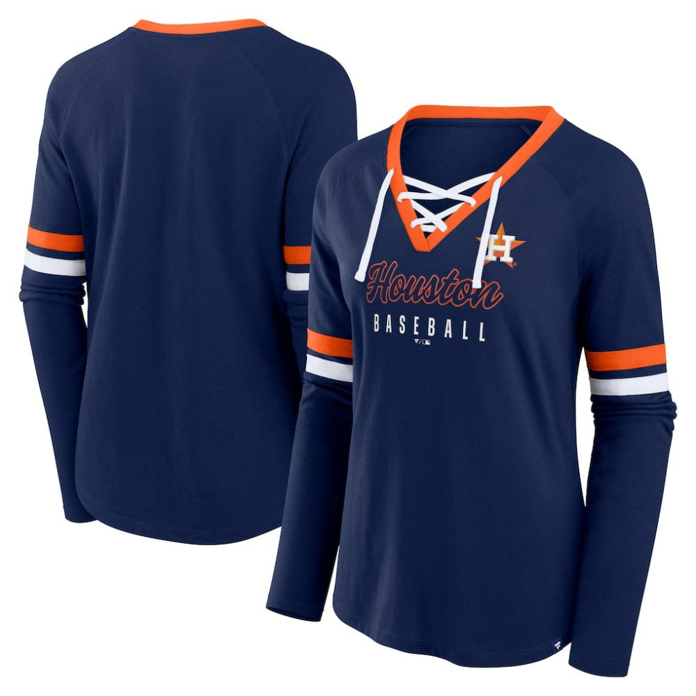 Houston Astros Fanatics Women's Won & Done Raglan Lace-Up Long Sleeve T-Shirt - MLB