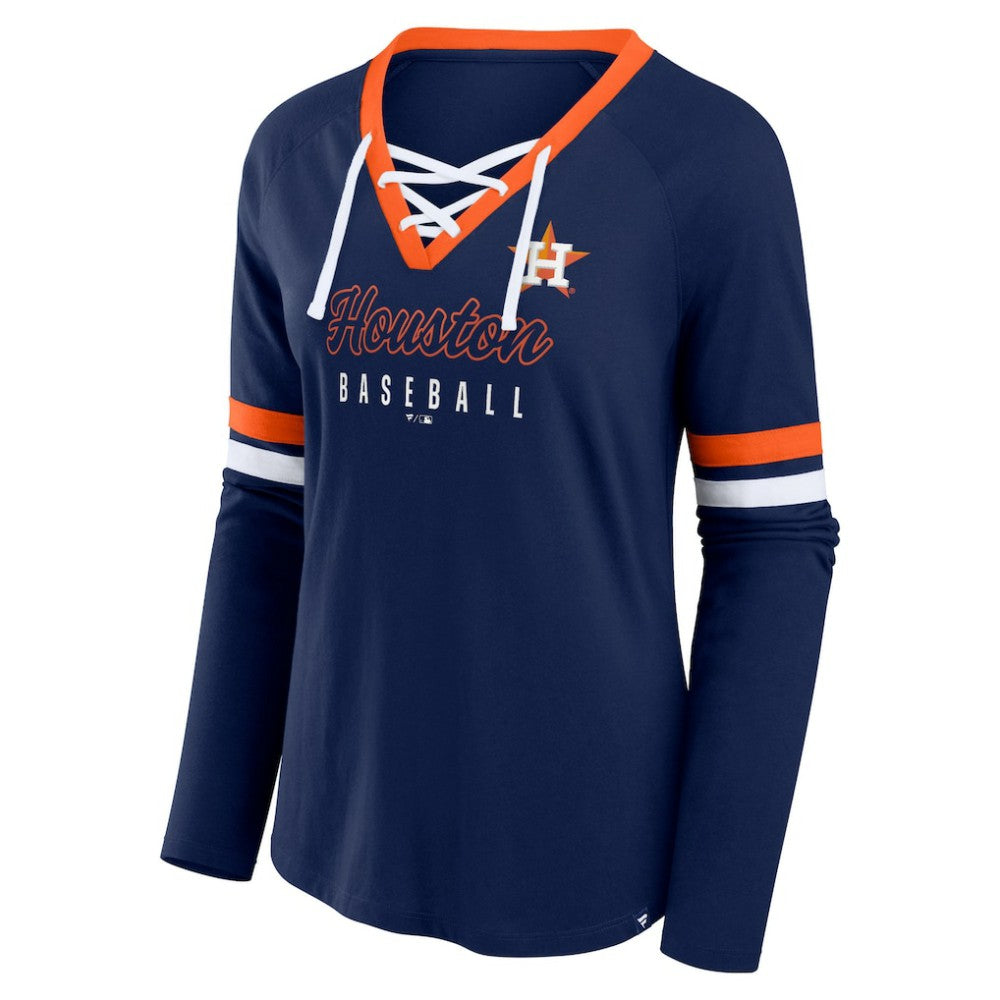 Houston Astros Fanatics Women's Won & Done Raglan Lace-Up Long Sleeve T-Shirt - MLB
