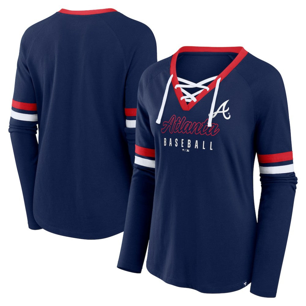 Atlanta Braves Fanatics Women's Won & Done Raglan Lace-Up Long Sleeve T-Shirt - MLB