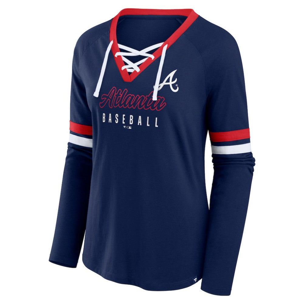 Atlanta Braves Fanatics Women's Won & Done Raglan Lace-Up Long Sleeve T-Shirt - MLB