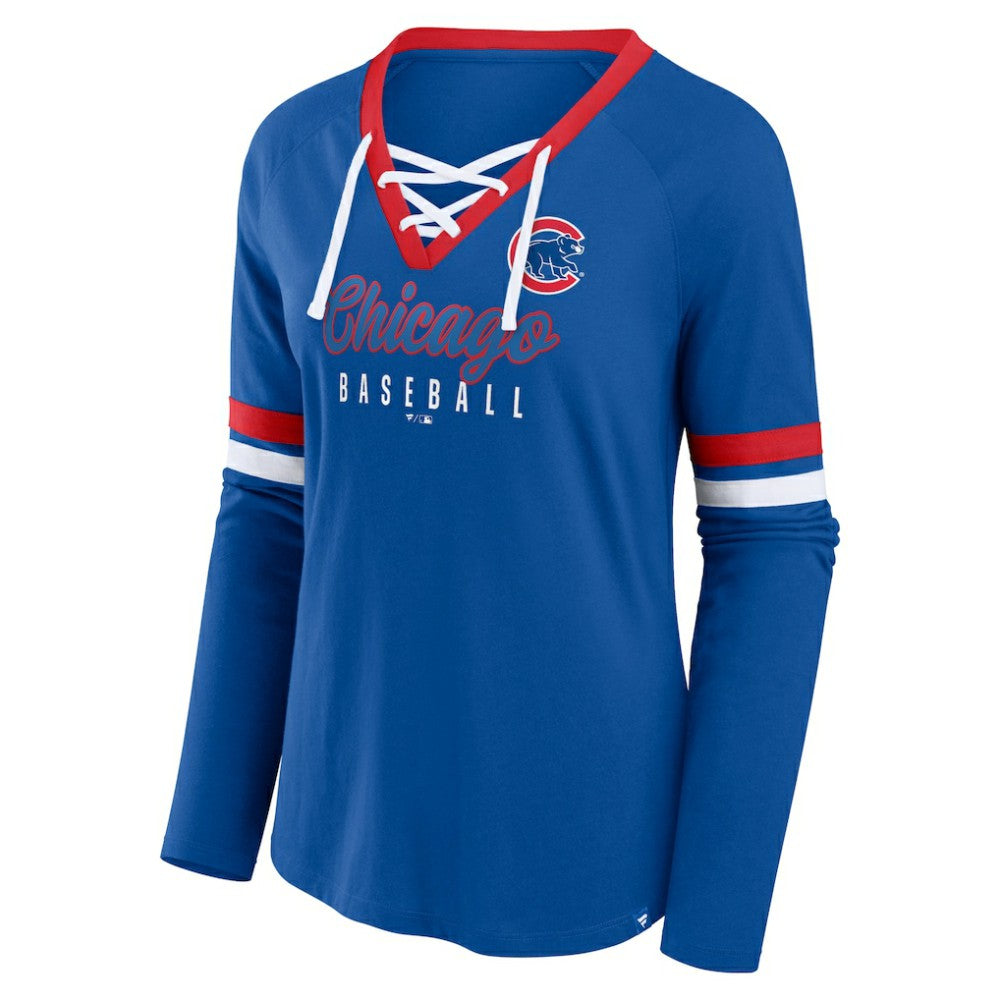 Chicago Cubs Fanatics Women's Won & Done Raglan Lace-Up Long Sleeve T-Shirt - MLB