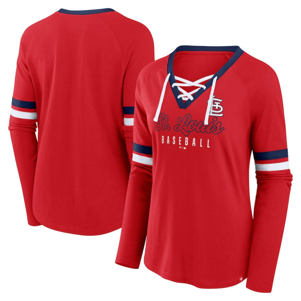 St. Louis Cardinals Fanatics Women's Won & Done Raglan Lace-Up Long Sleeve T-Shirt - MLB