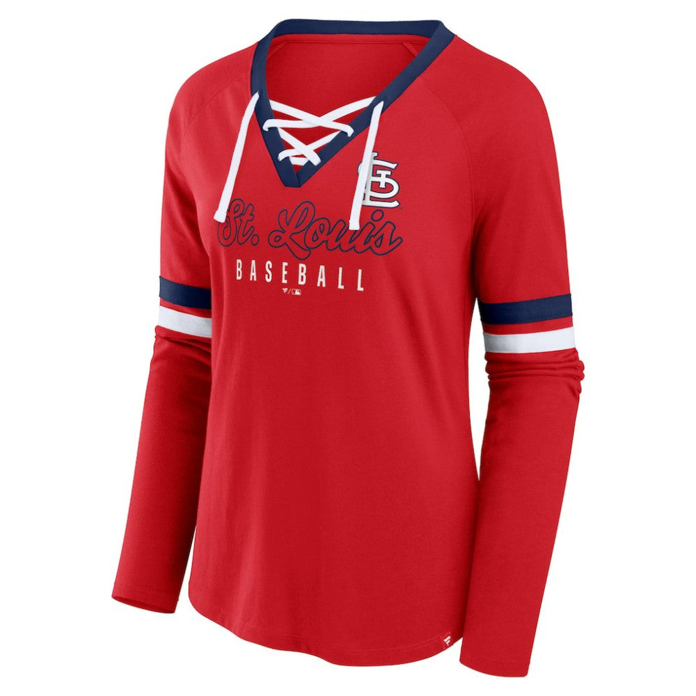 St. Louis Cardinals Fanatics Women's Won & Done Raglan Lace-Up Long Sleeve T-Shirt - MLB